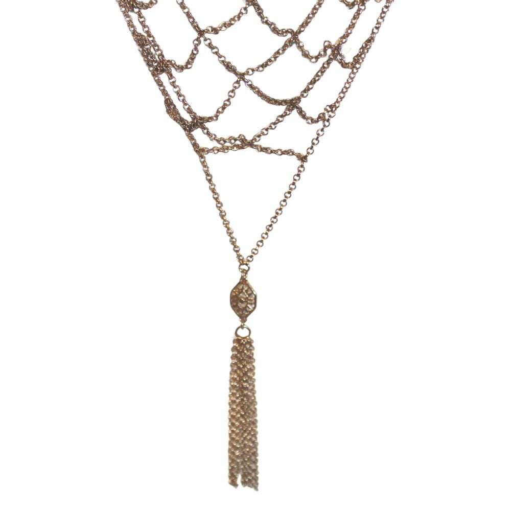 Forever21 Chain Net Triangle Necklace Gold Tone - Picture 3 of 3